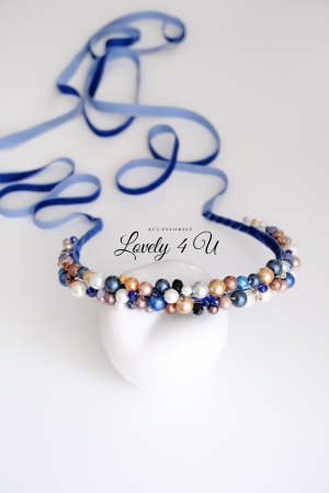 CASUAL / ACCESORII   handmade / CADOURI - Catifea albastra, coroniță cu perle, bentiță elegantă, cordeluta cu perle, cordeluță catifea, perle blue,crem, maro, cappuccino, bijuterii elegante,cadou de lux, bijuterii de lux, accesorii Lovely 4 U