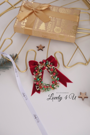 Karinna - Broșă bradut magic Happy Christmas , Broșă festiva in tonuri de auriu și roșu [4]