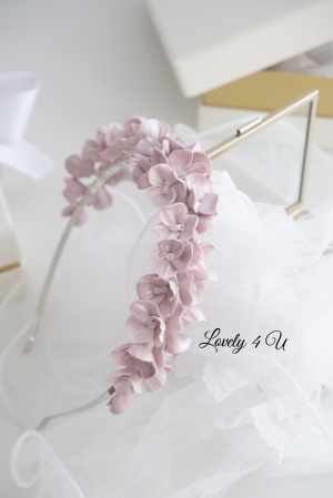 Diadema mireasa cu flori Lovely 4 U, Tiara cu flori, Tiara mireasa cu flori, coronițe cu flori mireasa, bijuterii mireasa, diadema mireasa cu flori roz, Tiara, coronițe mireasa 2023, flori polimer, Flori portelan [4]
