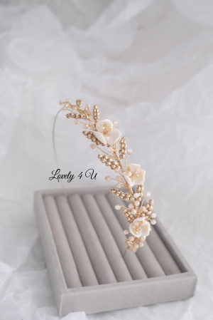 accesoriu flori mireasa, accesoriu par nunta, coronita aurie mireasa, diadema aurie mireasa, diademă boemă pentru mireasă, coronita simetrica, accesorii lovely 4 u, bijuterii mireasa, accesorii nunta [7]