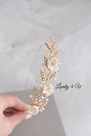 accesoriu flori mireasa, accesoriu par nunta, coronita aurie mireasa, diadema aurie mireasa, diademă boemă pentru mireasă, coronita simetrica, accesorii lovely 4 u, bijuterii mireasa, accesorii nunta [2]
