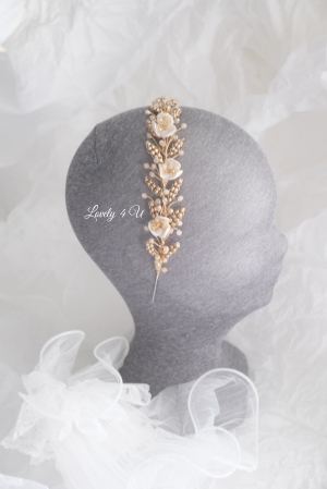 accesoriu flori mireasa, accesoriu par nunta, coronita aurie mireasa, diadema aurie mireasa, diademă boemă pentru mireasă, coronita simetrica, accesorii lovely 4 u, bijuterii mireasa, accesorii nunta [5]