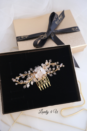 Agrafă par mireasa, Accesorii mici mireasă, Accesoriu mic de par, Diadema mireasa, Diadema cu flori, pieptan mic mireasă, Pieptan voal mireasa,Flori cireș, Diademe cristale, Frunzulițe, Bijuterii, [6]