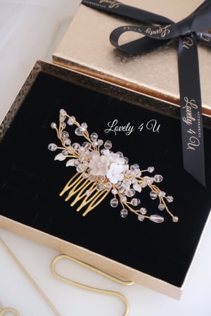 Agrafă par mireasa, Accesorii mici mireasă, Accesoriu mic de par, Diadema mireasa, Diadema cu flori, pieptan mic mireasă, Pieptan voal mireasa,Flori cireș, Diademe cristale, Frunzulițe, Bijuterii, [1]