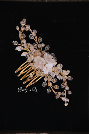 Agrafă par mireasa, Accesorii mici mireasă, Accesoriu mic de par, Diadema mireasa, Diadema cu flori, pieptan mic mireasă, Pieptan voal mireasa,Flori cireș, Diademe cristale, Frunzulițe, Bijuterii, [3]