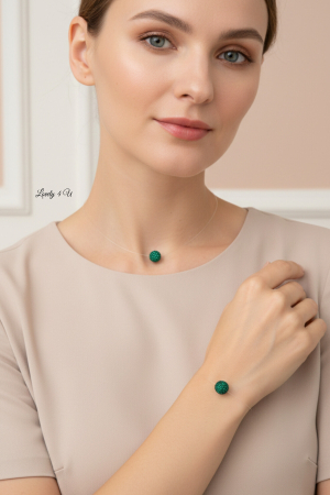 IDEI CADOURI DE CRACIUN - SET ACCESORII , BIJUTERII, BROSE PENTRU CRACIUN - FLOATING PEARL # Shamballa VERDE – set colier și brățară cu perlă plutitoare pe fir invizibil, handmade LOVELY 4 U