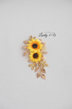accesoriu floarea soarelui, bijuterii floarea soarelui, accesoriu mic auriu cu frunze pentru mirese, accesorii lovely 4 u, bijuterii cu frunze, buchet mireasa  floarea soarelui, coafuri si diadema mireasa, pieptan voal mireasa, accesorii pentru mirese, accesorii de par cununie civila [9]