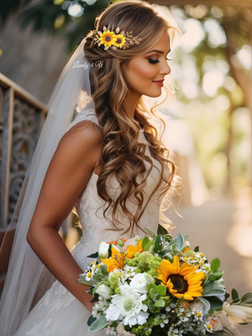 Diademe mireasa premium / accesorii par handmade - accesoriu floarea soarelui, bijuterii floarea soarelui, accesoriu mic auriu cu frunze pentru mirese, accesorii lovely 4 u, bijuterii cu frunze, buchet mireasa  floarea soarelui, coafuri si diadema mireasa, pieptan voal mireasa, accesorii pentru mirese, accesorii de par cununie civila