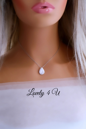 Colier argintiu elegant  GILDA, lantisor , zirconiu cubic, colier pandativ placat aur alb, picatura [7]