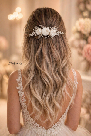 Diademe mireasa premium / accesorii par handmade - GLORY – Pieptene Mireasă cu Flori Handmade, Perle și Cristale | Accesoriu Romantic / diadema eveniment Bridal
