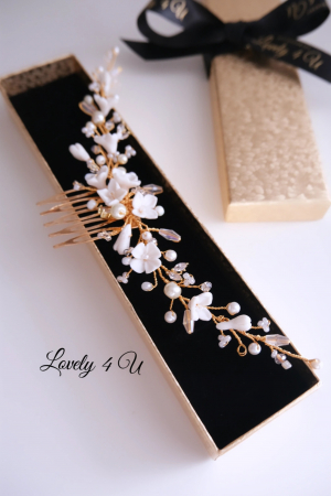 Diadema cu flori, Pieptan voal mireasa, Accesorii de păr mireasă, Accesorii nuntă, Accesorii voal mireasa, bijuterii păr mireasă, Diadema cu cristale, Diadema mireasa, Accesorii Lovely 4 U, Diadema cubic zirconia [14]