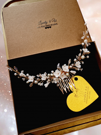 Diadema cu flori, Pieptan voal mireasa, Accesorii de păr mireasă, Accesorii nuntă, Accesorii voal mireasa, bijuterii păr mireasă, Diadema cu cristale, Diadema mireasa, Accesorii Lovely 4 U, Diadema cubic zirconia [4]