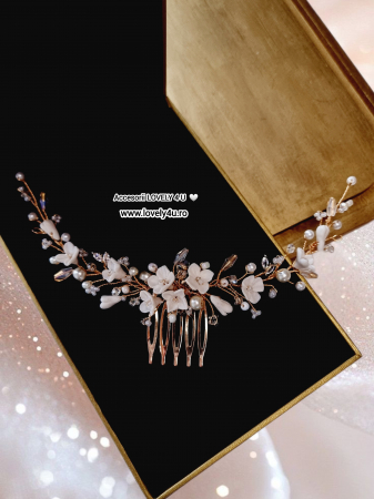 Diadema cu flori, Pieptan voal mireasa, Accesorii de păr mireasă, Accesorii nuntă, Accesorii voal mireasa, bijuterii păr mireasă, Diadema cu cristale, Diadema mireasa, Accesorii Lovely 4 U, Diadema cubic zirconia [11]