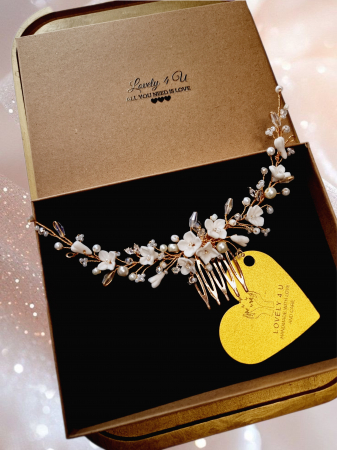 Diadema cu flori, Pieptan voal mireasa, Accesorii de păr mireasă, Accesorii nuntă, Accesorii voal mireasa, bijuterii păr mireasă, Diadema cu cristale, Diadema mireasa, Accesorii Lovely 4 U, Diadema cubic zirconia [6]