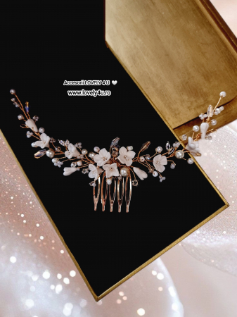 Diadema cu flori, Pieptan voal mireasa, Accesorii de păr mireasă, Accesorii nuntă, Accesorii voal mireasa, bijuterii păr mireasă, Diadema cu cristale, Diadema mireasa, Accesorii Lovely 4 U, Diadema cubic zirconia [1]