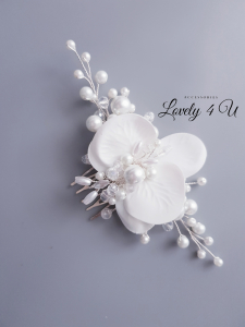 ACCESORII LOVELY4 U, DIADEMA MIREASA, COAFURA MIREASA, AGRAFA ORHIDEE, ACCESORII PAR ORHIDEE, ACCESORII DE PAR MIREASA, BIJUTERII ORHIDEE, FLORI ORHIDEE ALBA, ACCESORII CU FLORI ORHIDEE,TIARA, PIEPTAN [3]