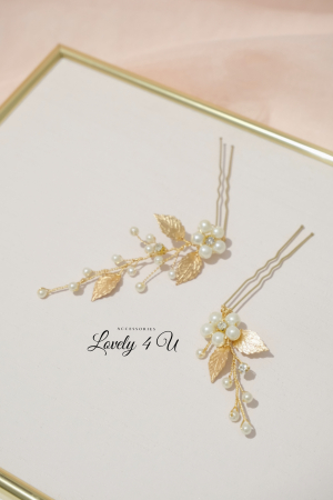 ACCESORIU DE PAR CU PERLE, accesoriu mireasa, diadema aurie, diadema mireasa, diadema nunta, FRUNZE AURII, nunta, pieptene mireasa, Accesorii LOVELY 4 U, Agrafe coc mireasa, Accesorii coc mireasa, AUR [2]