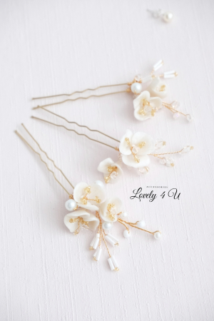 AGRAFE PAR MIREASA, AGRAFE CU FLORI MIREASA, PIN COC MIREASA, AGRAFE MIREASA, ACCESORII CU FLORI MIREASĂ, SET AGRAFE MIREASA, [7]