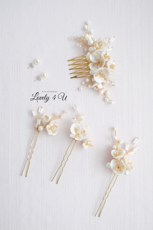 AGRAFE PAR MIREASA, AGRAFE CU FLORI MIREASA, PIN COC MIREASA, AGRAFE MIREASA, ACCESORII CU FLORI MIREASĂ, SET AGRAFE MIREASA, [10]