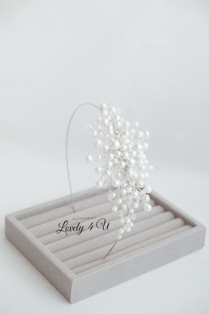 Coronita asimetrica, diadema asimetrica mireasa, tiara cu perle, coronita mireasa asimetrica cu perle,  tiara mireasa, coronita cu perle, bijuterii cu perle, accesorii LOVELY 4 U, Accesorii 2024, mireasa 2024, bijuterii 2024, Bentita, [8]