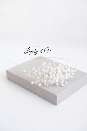 Coronita asimetrica, diadema asimetrica mireasa, tiara cu perle, coronita mireasa asimetrica cu perle,  tiara mireasa, coronita cu perle, bijuterii cu perle, accesorii LOVELY 4 U, Accesorii 2024, mireasa 2024, bijuterii 2024, Bentita, [4]