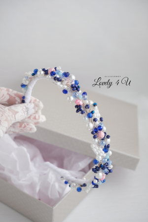 ACCESORII CU PERLE  ALBASTRE, BIJUTERII CU PERLE, PERLE ALBE, DIADEMA ALBASTRA, ACCESORII LOVELY 4 U, BIJUTERII CRISTALE ALBASTRE [3]