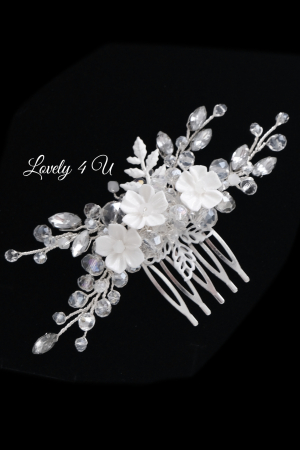 Agrafa coc mireasa, agrafa cu pietricele, diadema mireasa, accesorii de par pentru mirese, Accesorii LOVELY4U, Bijuterii mireasa, Diadema mireasa, tiara cu flori, diadema cu flori, pieptan mic mireasa [13]