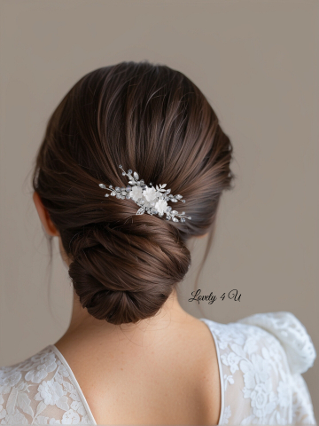 Agrafa coc mireasa, agrafa cu pietricele, diadema mireasa, accesorii de par pentru mirese, Accesorii LOVELY4U, Bijuterii mireasa, Diadema mireasa, tiara cu flori, diadema cu flori, pieptan mic mireasa [2]
