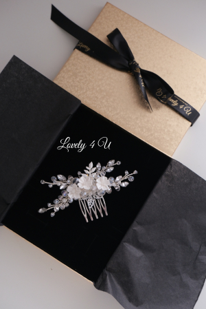 Agrafa coc mireasa, agrafa cu pietricele, diadema mireasa, accesorii de par pentru mirese, Accesorii LOVELY4U, Bijuterii mireasa, Diadema mireasa, tiara cu flori, diadema cu flori, pieptan mic mireasa [3]