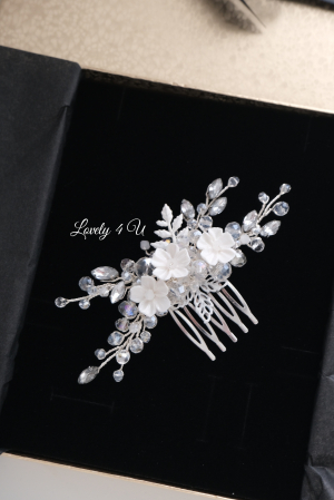 Agrafa coc mireasa, agrafa cu pietricele, diadema mireasa, accesorii de par pentru mirese, Accesorii LOVELY4U, Bijuterii mireasa, Diadema mireasa, tiara cu flori, diadema cu flori, pieptan mic mireasa [5]