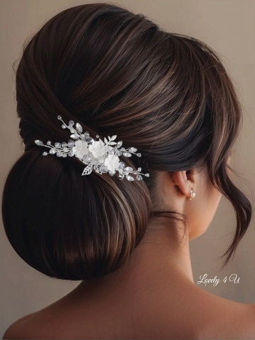 Agrafa coc mireasa, agrafa cu pietricele, diadema mireasa, accesorii de par pentru mirese, Accesorii LOVELY4U, Bijuterii mireasa, Diadema mireasa, tiara cu flori, diadema cu flori, pieptan mic mireasa [14]