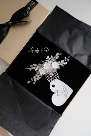 Agrafa coc mireasa, agrafa cu pietricele, diadema mireasa, accesorii de par pentru mirese, Accesorii LOVELY4U, Bijuterii mireasa, Diadema mireasa, tiara cu flori, diadema cu flori, pieptan mic mireasa [11]