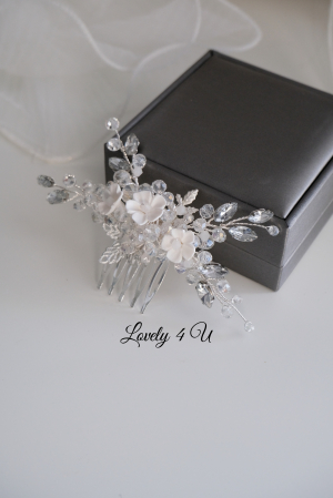 Agrafa coc mireasa, agrafa cu pietricele, diadema mireasa, accesorii de par pentru mirese, Accesorii LOVELY4U, Bijuterii mireasa, Diadema mireasa, tiara cu flori, diadema cu flori, pieptan mic mireasa [7]