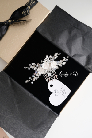 Agrafa coc mireasa, agrafa cu pietricele, diadema mireasa, accesorii de par pentru mirese, Accesorii LOVELY4U, Bijuterii mireasa, Diadema mireasa, tiara cu flori, diadema cu flori, pieptan mic mireasa [10]