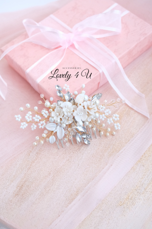 ACCESORIU BOEM MIREASA, ACCESORII LOVELY 4 U, BIJUTERII MIREASA,accesoriu coc mireasa, accesoriu păr mireasă,accesoriu par romantic, pieptene flori mireasa, DIADEMA MIREASA, pieptene auriu mireasa [10]