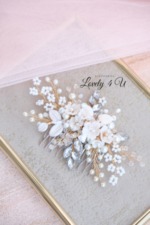 ACCESORIU BOEM MIREASA, ACCESORII LOVELY 4 U, BIJUTERII MIREASA,accesoriu coc mireasa, accesoriu păr mireasă,accesoriu par romantic, pieptene flori mireasa, DIADEMA MIREASA, pieptene auriu mireasa [9]