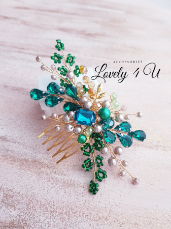 LUCY - Accesoriu pentru par elegant - Green , Accesoriu cu perle și cristale [0]