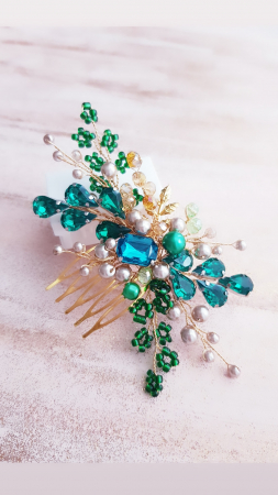 LUCY - Accesoriu pentru par elegant - Green , Accesoriu cu perle și cristale [1]