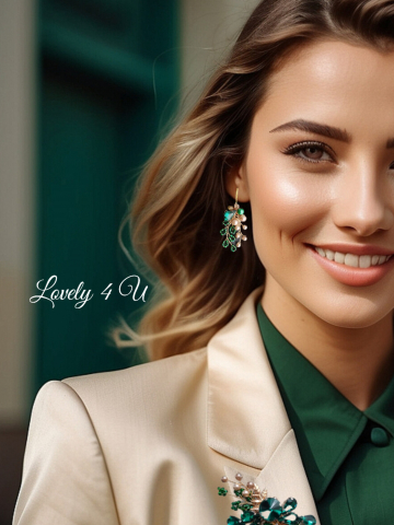 ACCESORII / PRODUSE - Lucy - cercei aurii cu pietricele verzi