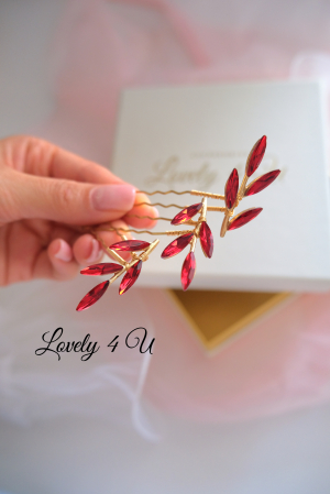Agrafe coc cu pietricele rosii, Bijuterii , Lovely4u, Accesorii LOVELY 4 U, agrafe mireasa, Pin coc mireasa, Accesorii mireasa, accesorii de par pentru mireasa, Bijuterii mireasa, Cadou pentru ea, [5]