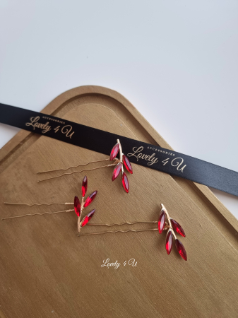 Agrafe coc cu pietricele rosii, Bijuterii , Lovely4u, Accesorii LOVELY 4 U, agrafe mireasa, Pin coc mireasa, Accesorii mireasa, accesorii de par pentru mireasa, Bijuterii mireasa, Cadou pentru ea, [3]