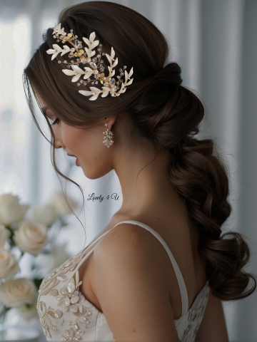 Coronita Swarovski, Coronita mireasa, Tiara mireasa, Diadema mireasa, Accesorii de par mireasa, Accesorii de par pentru mirese, Bijuterii mireasa, Accesori Lovely 4 U, coafuri mireasa 2024, Mireasa2024, Coronita asimetrica, coronita cu frunze, Coronita swarovski