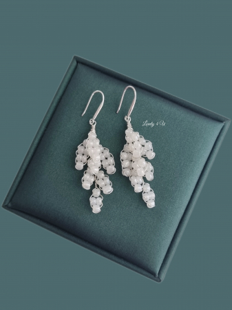 cercei cu frunze, cercei lungi mireasa, cercei handmade, set diadema si cercei, [2]