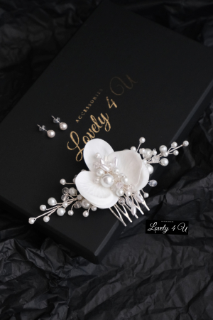 ACCESORII LOVELY4 U, DIADEMA MIREASA, COAFURA MIREASA, AGRAFA ORHIDEE, ACCESORII PAR ORHIDEE, ACCESORII DE PAR MIREASA, BIJUTERII ORHIDEE, FLORI ORHIDEE ALBA, ACCESORII CU FLORI ORHIDEE,TIARA, PIEPTAN [5]