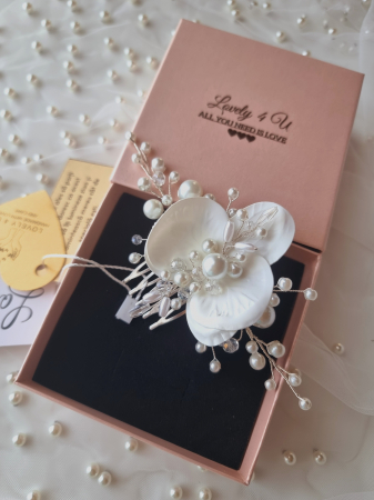ACCESORII LOVELY4 U, DIADEMA MIREASA, COAFURA MIREASA, AGRAFA ORHIDEE, ACCESORII PAR ORHIDEE, ACCESORII DE PAR MIREASA, BIJUTERII ORHIDEE, FLORI ORHIDEE ALBA, ACCESORII CU FLORI ORHIDEE,TIARA, PIEPTAN [19]