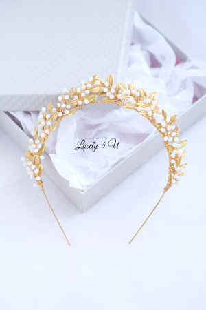 CORONITA STIL GRECESC, ACCESORII STIL GRECESC, BIJUTERII STIL GRECESC, CORONITA CU FRUNZE, TIARA CU FRUNZE, FRUNZE AURII, ACCESORII FRUNZE AURI, TIARA FRUNZE AURI, ACCESORII LOVELY 4 U,TIARA, CORONITA