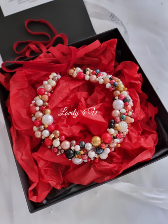 Colier cu perle rosii, colier multicolor, colier gigant, colier la baza gatului, colier gos cu perle [3]