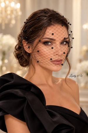 VOALETE - NOIRÉ – Voaletă neagră cu perle pentru nașă handmade | LOVELY 4 U