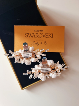 Clipsuri pentru pantofi mireasa FLORENCE - Accesorii handmade pentru pantofi cu flori, cristale Swarovski, bază placată cu aur  - ornamente pentru pantofi cu elemente Swarovski , realizate manual in Romania,CLIPSURI PANTOFI MIREASA, ACCESORII PANTOFI MIREASA, PANTOFI MIREASA, ACCESORII MIREASA CU FLORI, ACCESORII LOVELY 4 U, CLIPSURI CU PERLE SI FLORI , ACCESORII PENTRU PANTOFI, CLIPSURI PENTRU PANTOFI MIREASA, BIJUTERII MIREASA CU FLORI [4]