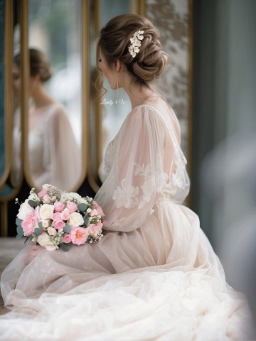 Diadema mireasa cu flori, Accesoriu de par pentru mirese, Diadema mireasa aurie, Diadema coc mireasa, peiptan auriu mireasa, pieptan cu flori mireasa, Accesorii LOVELY 4 U, Agrafa par mireasa, Flori rasina [3]